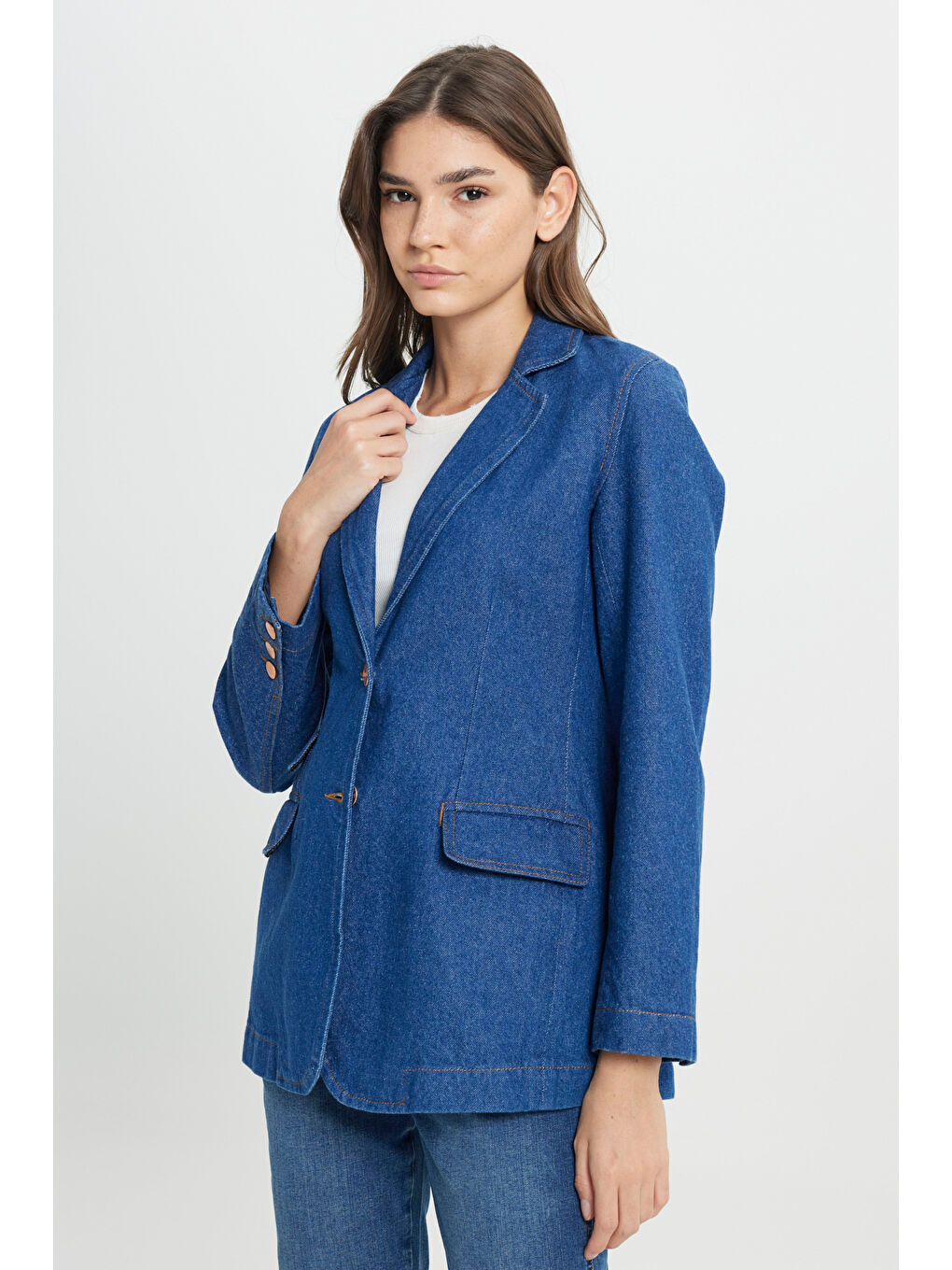 Regular Fit Normal Kesim %100 Pamuk Lacivert Jean Denim Ceket-1