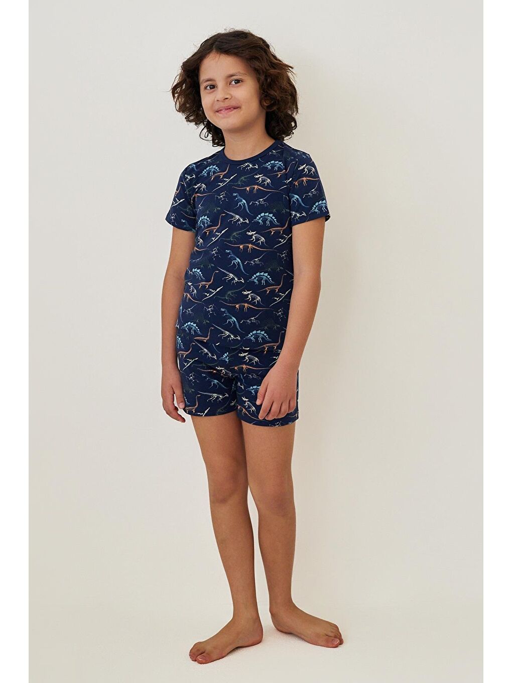 Lacivert Erkek Çocuk Dinozor Desenli Şortlu Pijama Takımı