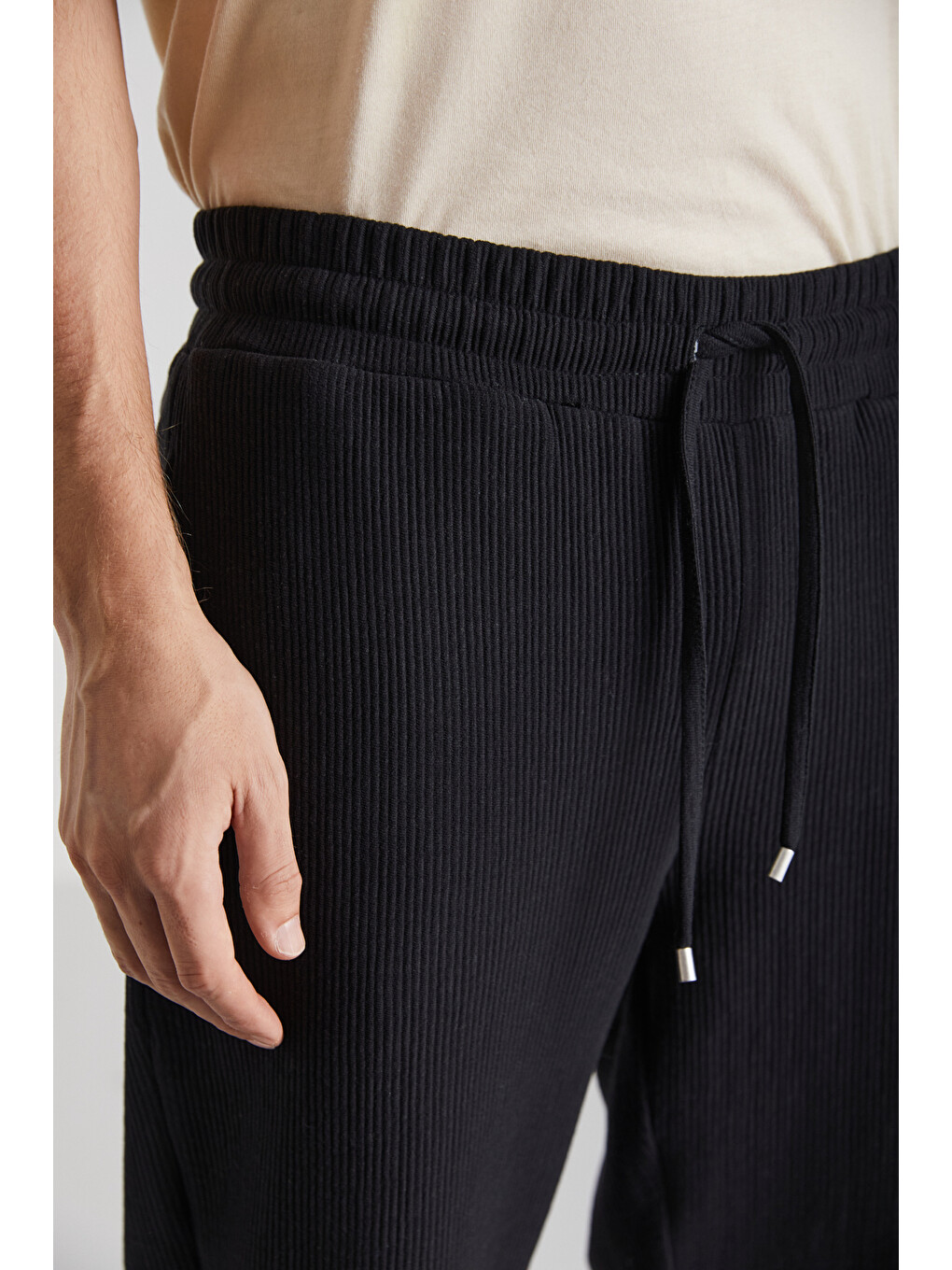 Berthola Erkek Desenli Kumaş Regular Fit Ottoman Kalite Organik Pamuklu Siyah Eşofman Altı-4