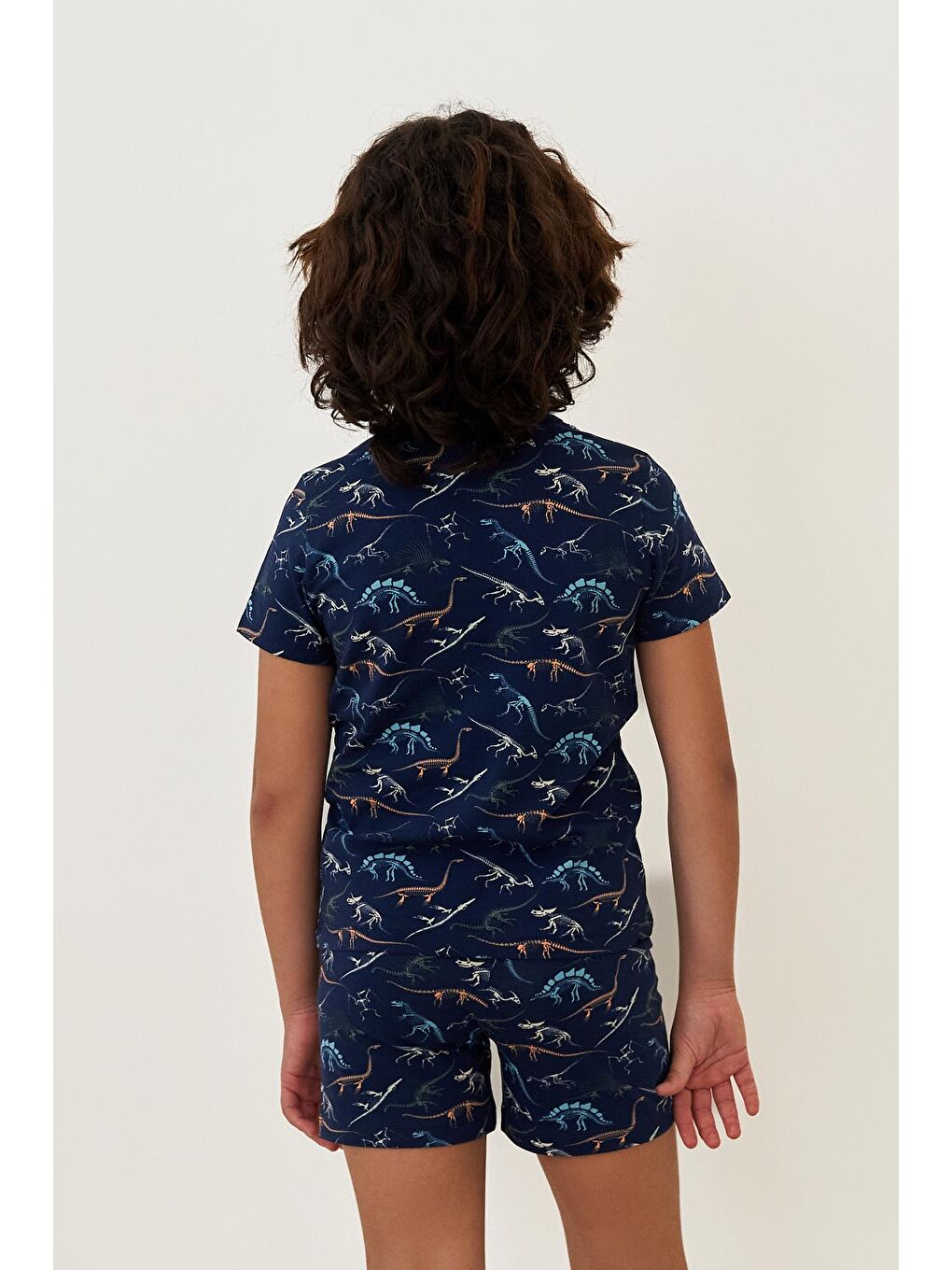 Lacivert Erkek Çocuk Dinozor Desenli Şortlu Pijama Takımı-2