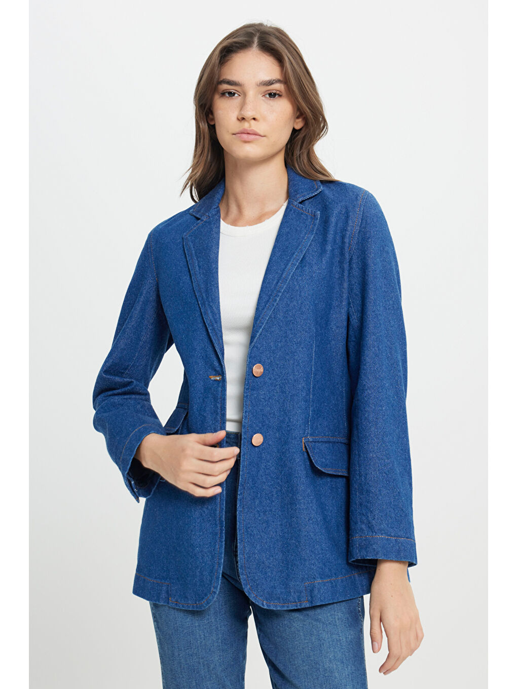 Regular Fit Normal Kesim %100 Pamuk Lacivert Jean Denim Ceket-2