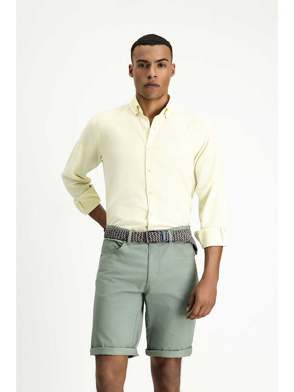 Sarı Uzun Kol Regular Fit Oxford Pamuk %100 Pamuk Gömlek-2