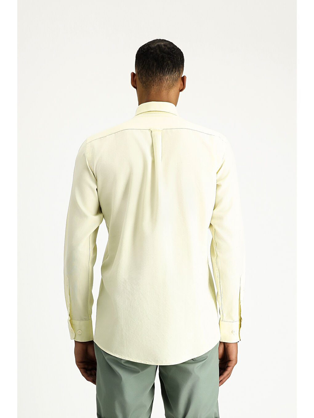 Sarı Uzun Kol Regular Fit Oxford Pamuk %100 Pamuk Gömlek-4