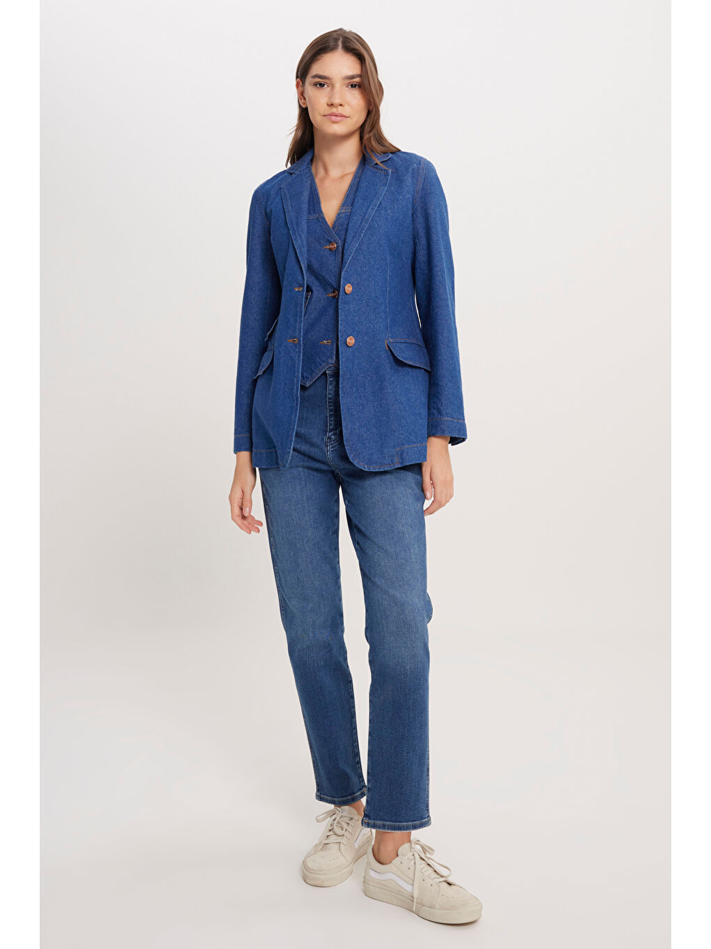 Regular Fit Normal Kesim %100 Pamuk Lacivert Jean Denim Ceket-3