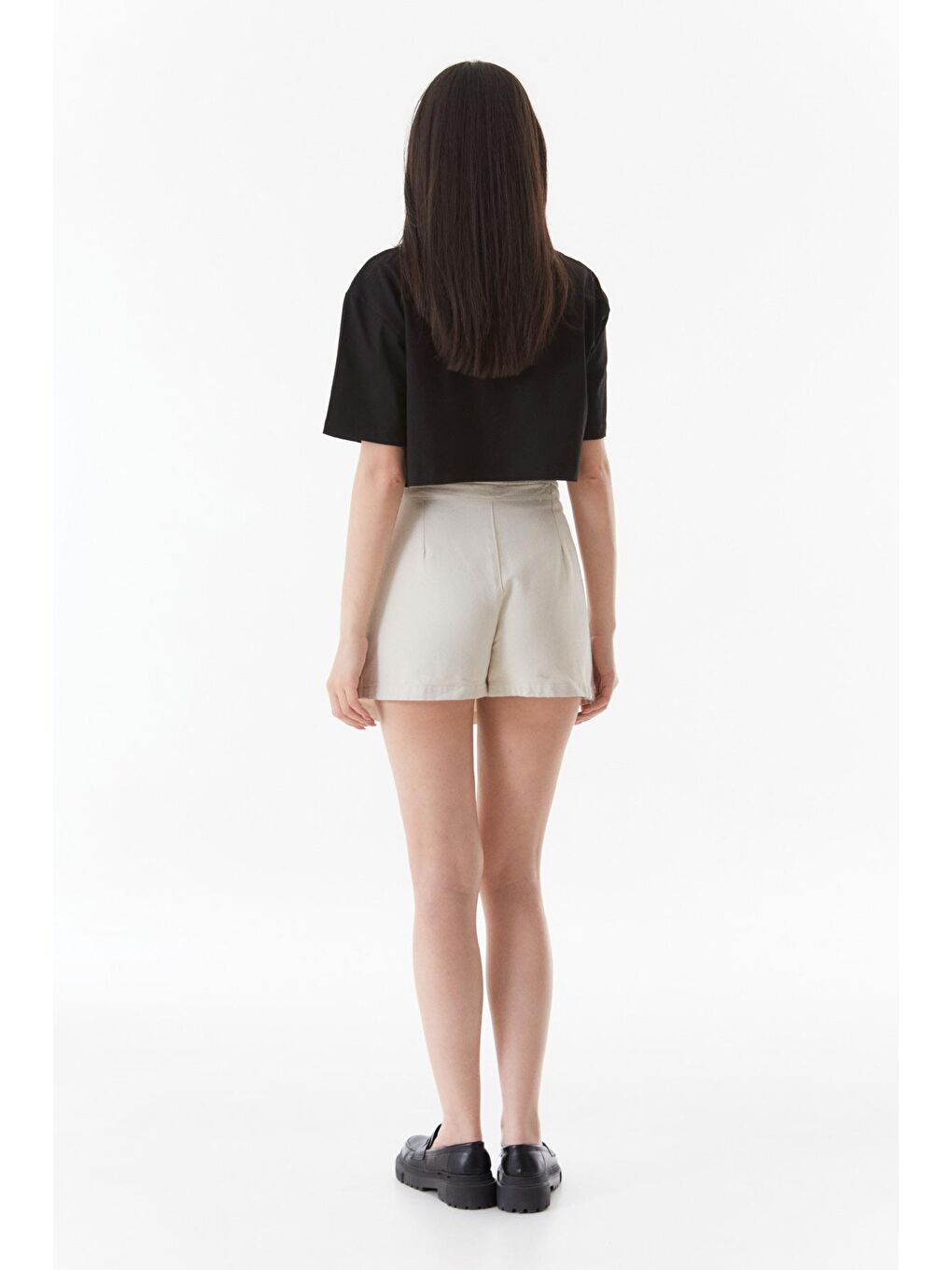 Siyah Yazı Baskılı Oversize Crop Tişört-4