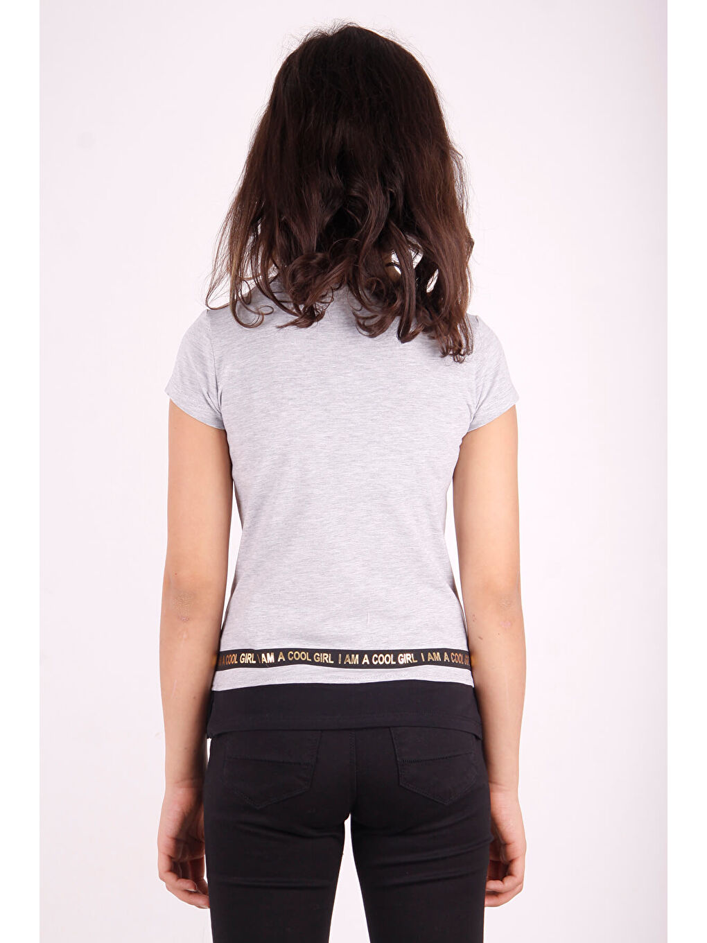 Gri Kız Çocuk Baskılı T-Shirt-5
