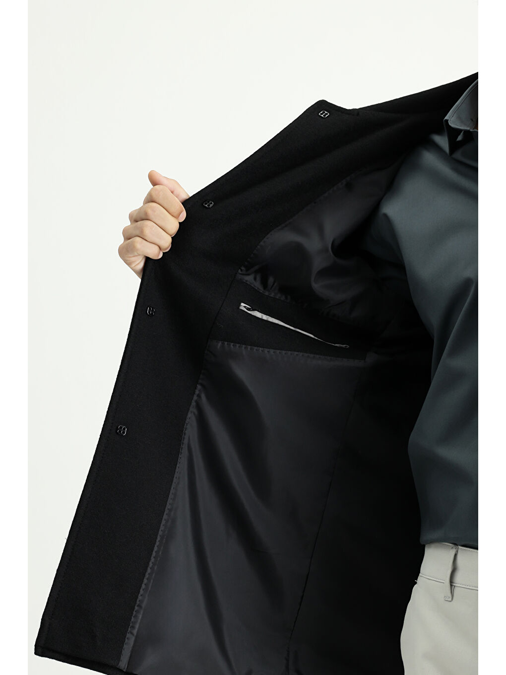 Siyah Yünlü Klasik Kaban-5