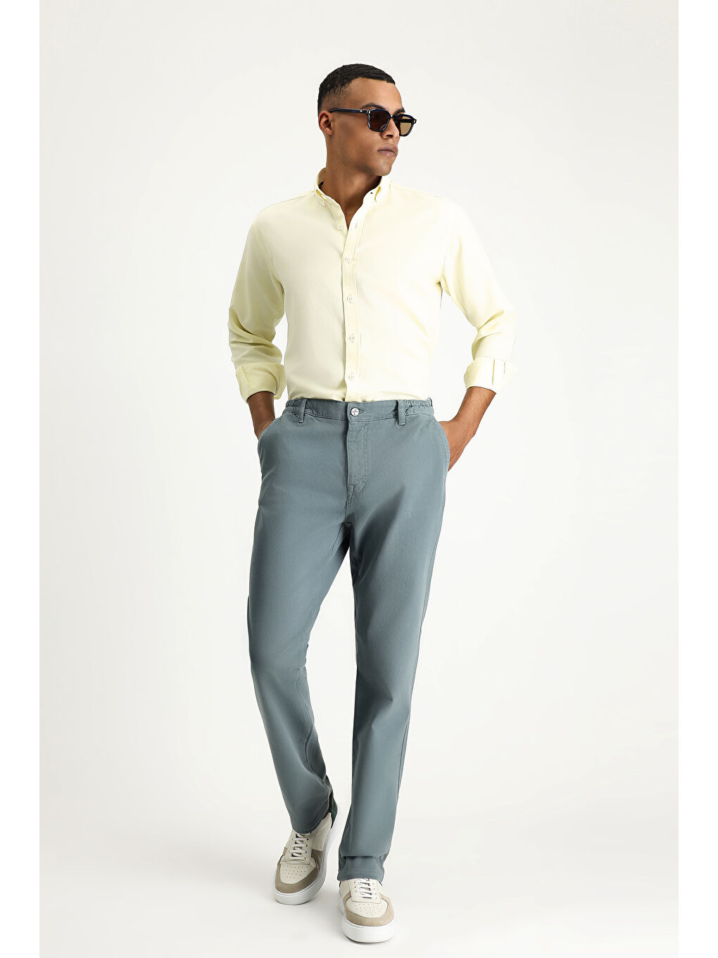 Sarı Uzun Kol Regular Fit Oxford Pamuk %100 Pamuk Gömlek-7