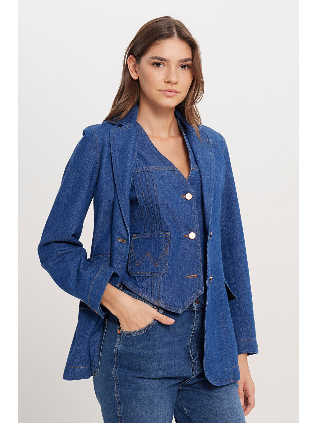 Regular Fit Normal Kesim %100 Pamuk Lacivert Jean Denim Ceket-4