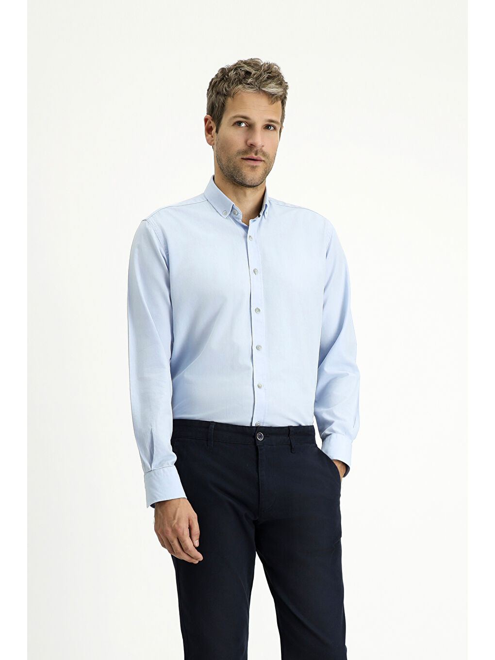 Mavi Uzun Kol Regular Fit Spor Pamuk Düğmeli Yaka Oxford %100 Pamuk Gömlek