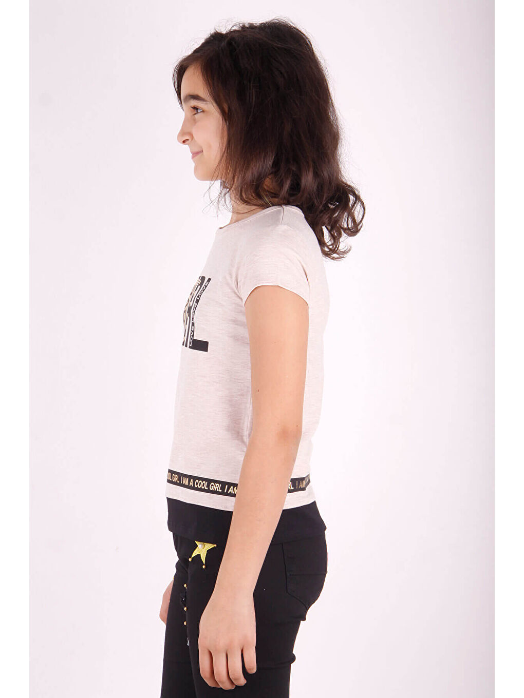 Bej Kız Çocuk Baskılı T-Shirt-1