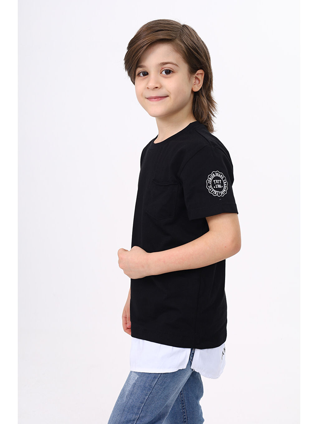 Siyah Erkek Çocuk Cepli Pamuklu Tişört-2
