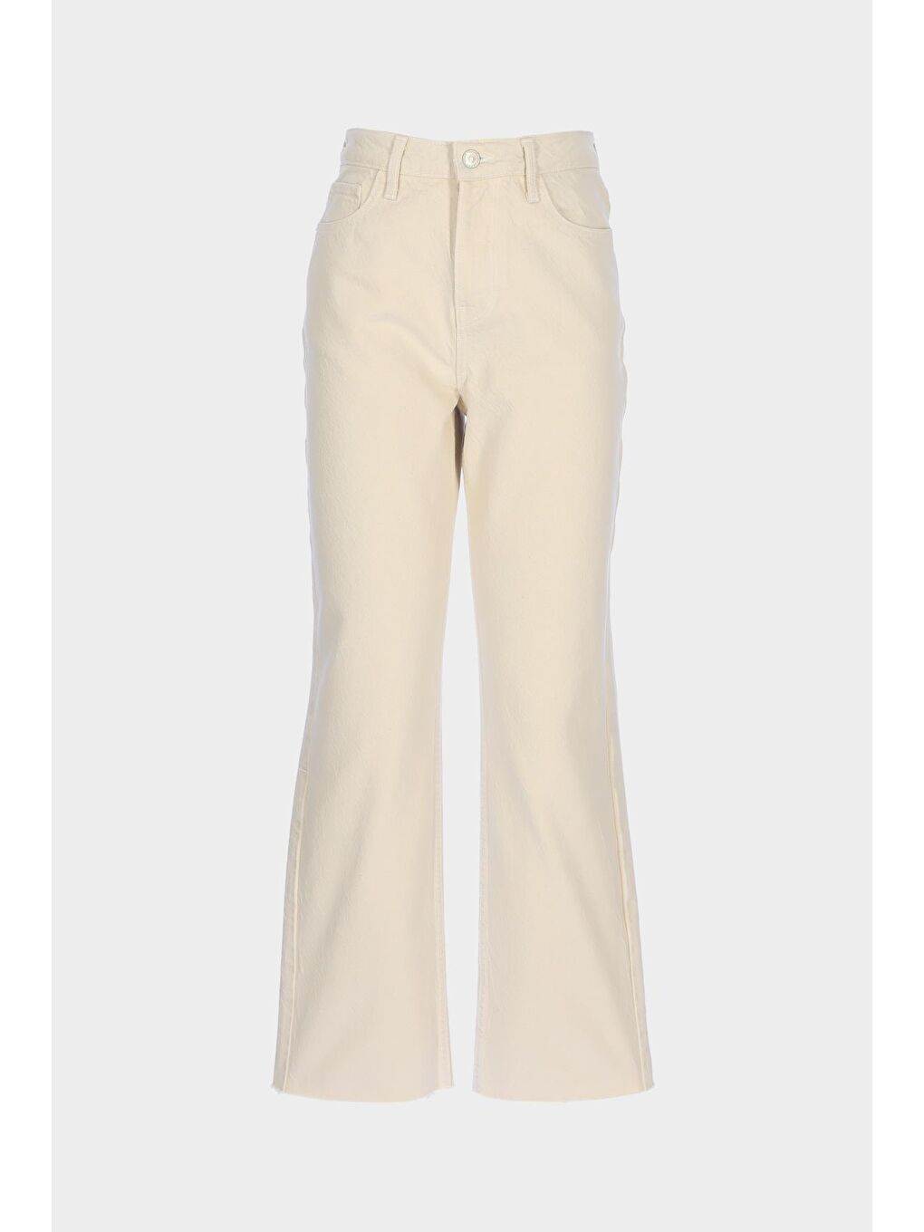 Ekru Yüksek Bel Slim Fit Patı Fermuarlı Paçası Kesikli Jean Pantolon C 5529-005