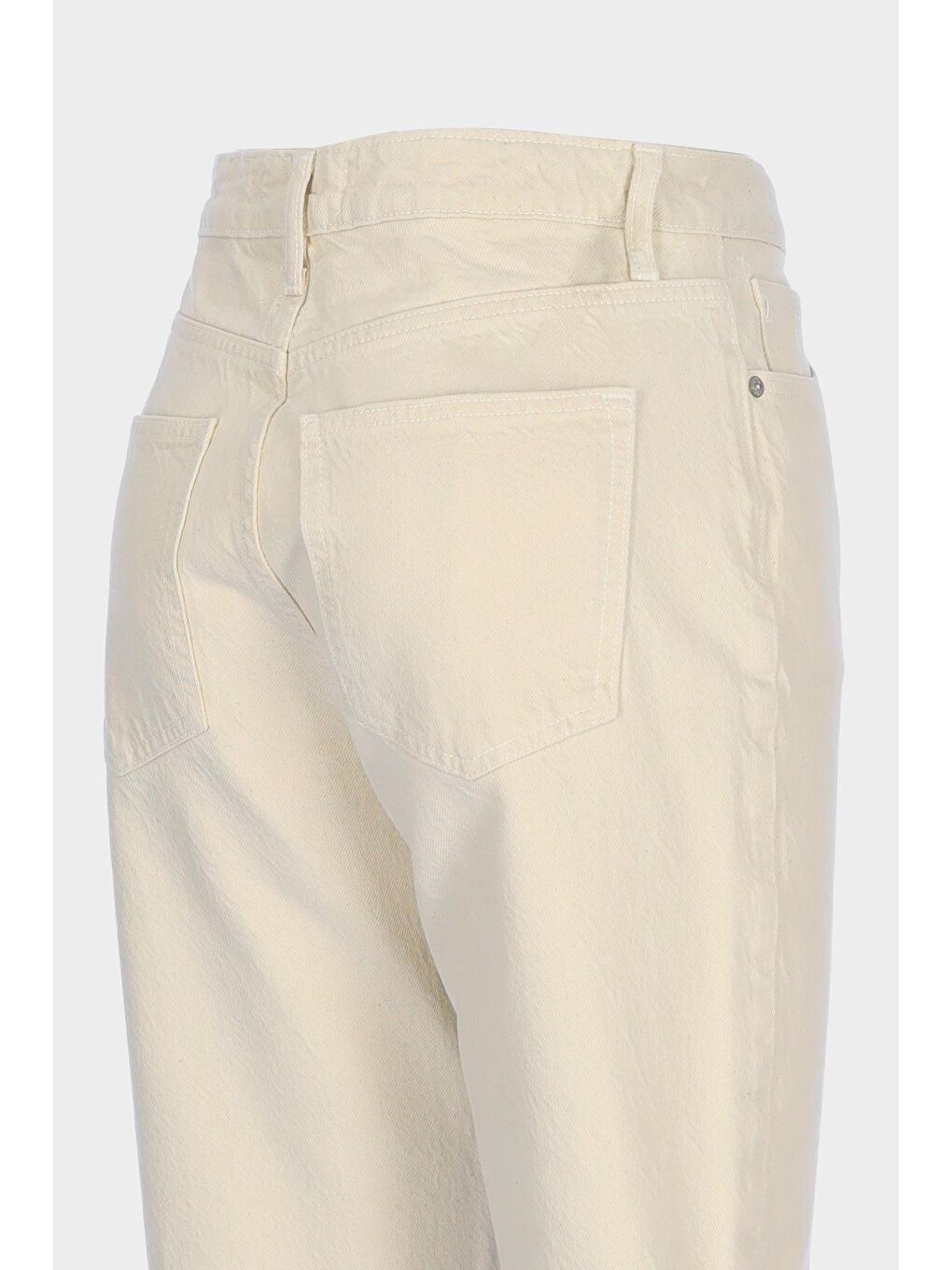 Ekru Yüksek Bel Slim Fit Patı Fermuarlı Paçası Kesikli Jean Pantolon C 5529-005-2