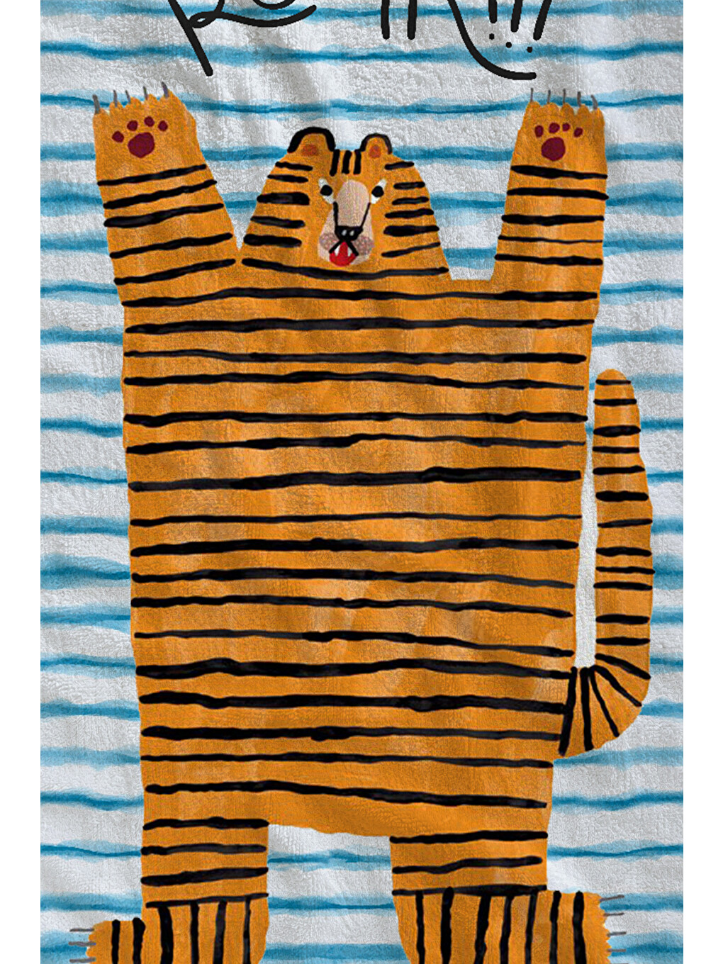 Milbay Grup Mavi Beyaz Çizgili Turuncu Kedi Desenli 70x150 Cm Dijital Plaj Ve Banyo Havlusu-44-1