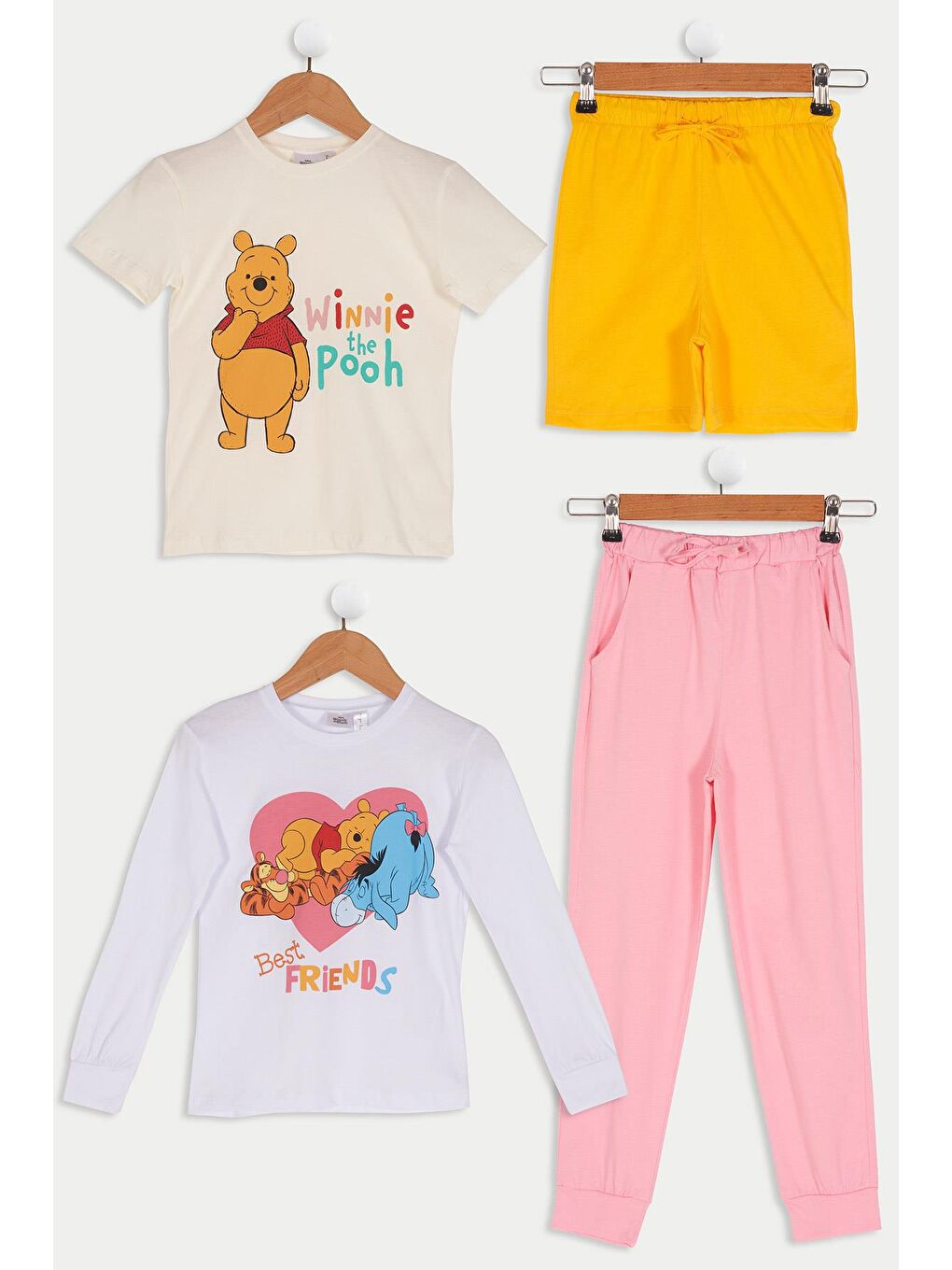 Beyaz 4'Lü Winnie The Pooh Tshirt Şort Pantolon Takım