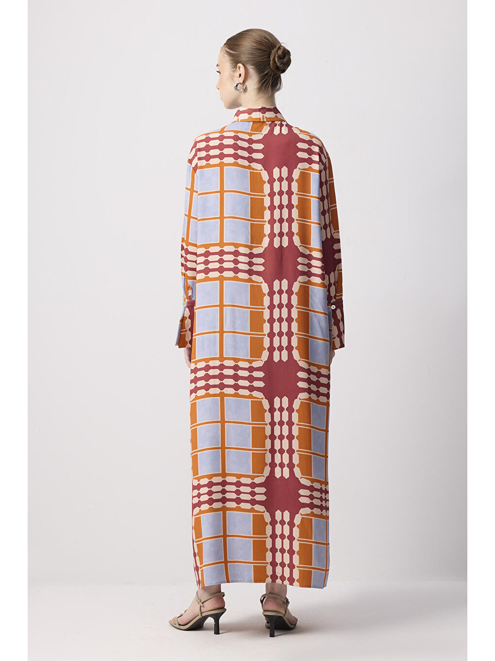 Siyah Desenli Elbise-3