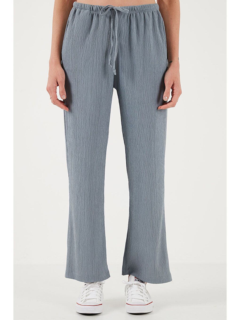 Gri Regular Fit Normal Bel Geniş Paça Pantolon 5866117-1