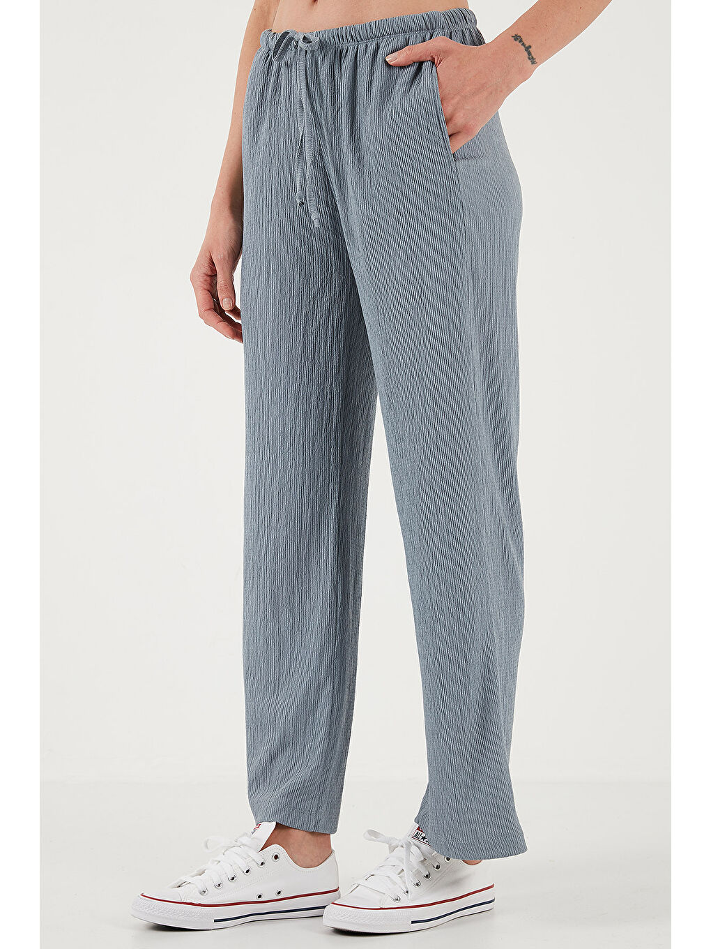 Gri Regular Fit Normal Bel Geniş Paça Pantolon 5866117-3