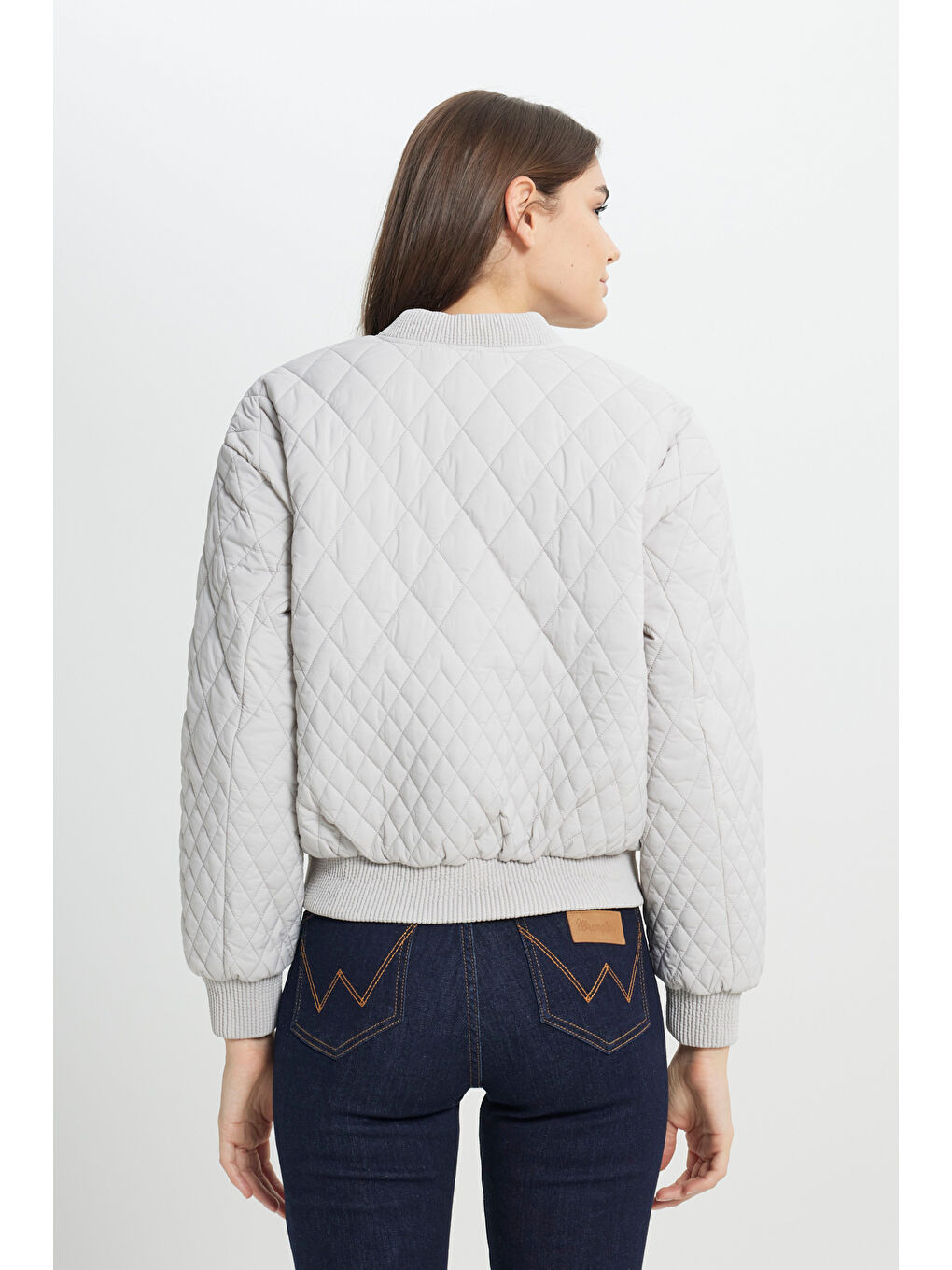 Loose Fit Rahat Kesim Kapitone Detaylı Gri Bomber Ceket-5