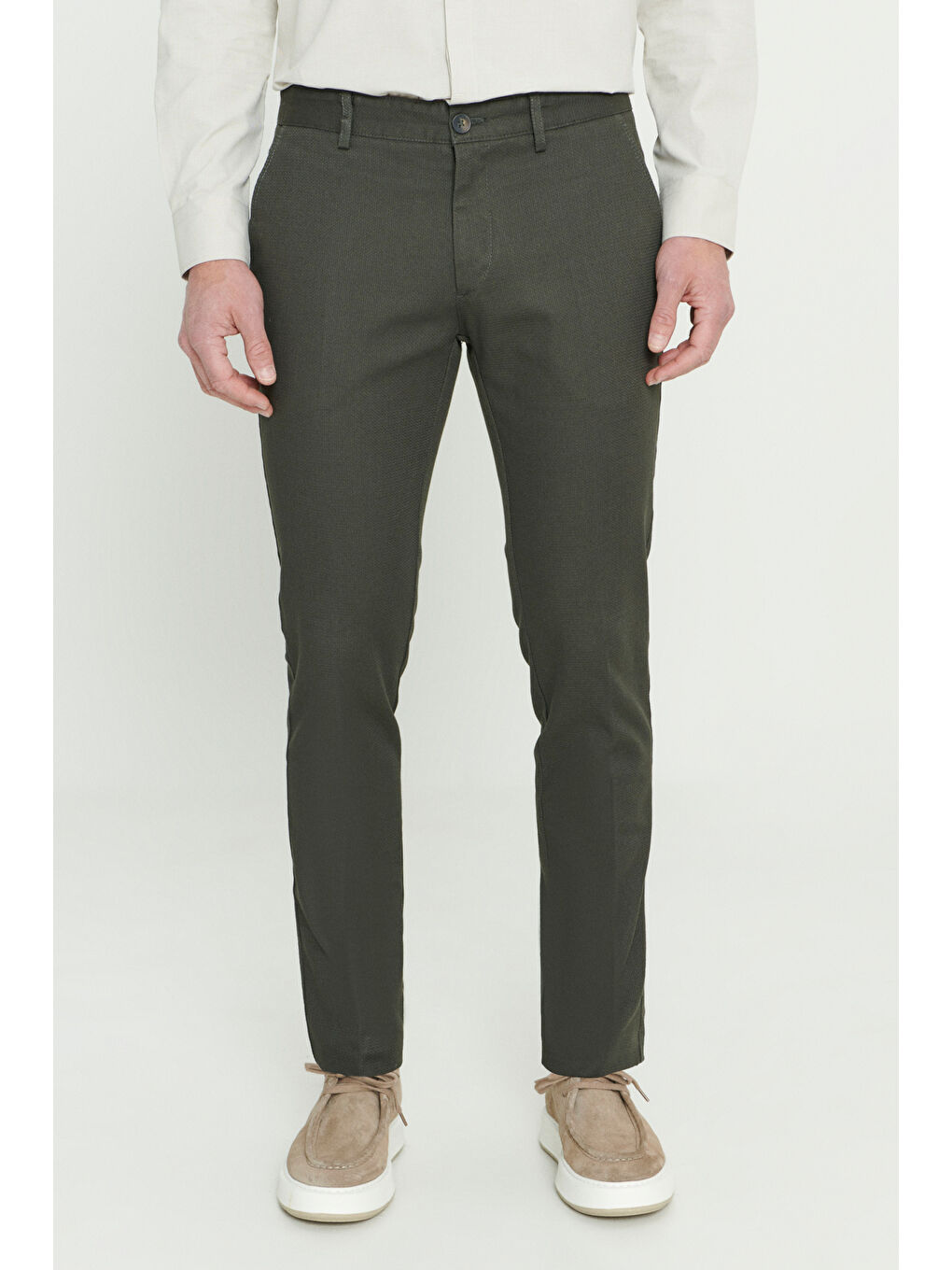 Erkek Yeşil Slim Fit Dar Kesim Armürlü Esnek Casual Pantolon