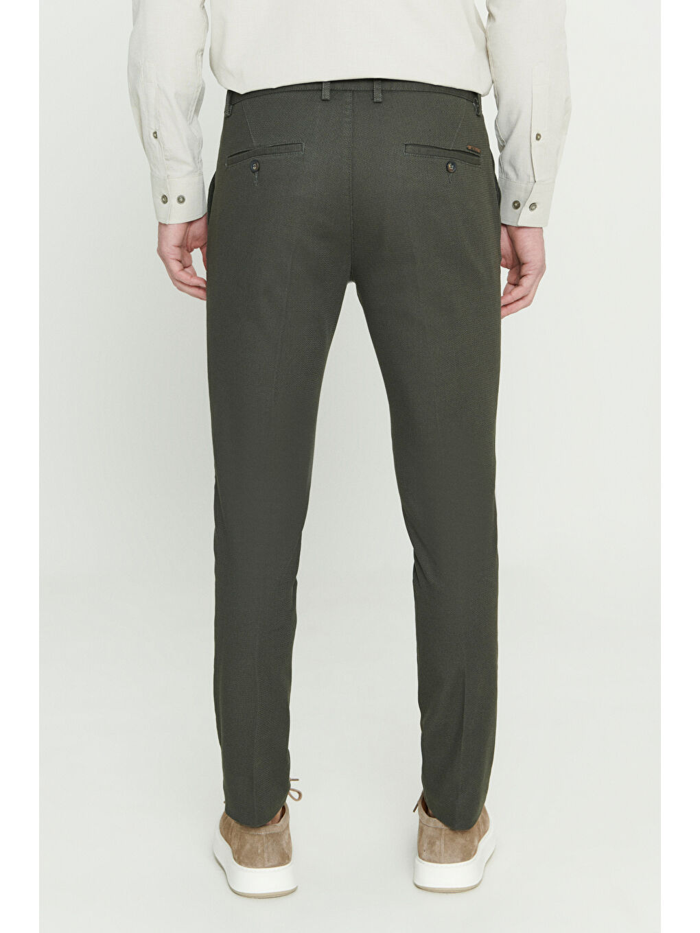 Erkek Yeşil Slim Fit Dar Kesim Armürlü Esnek Casual Pantolon-5