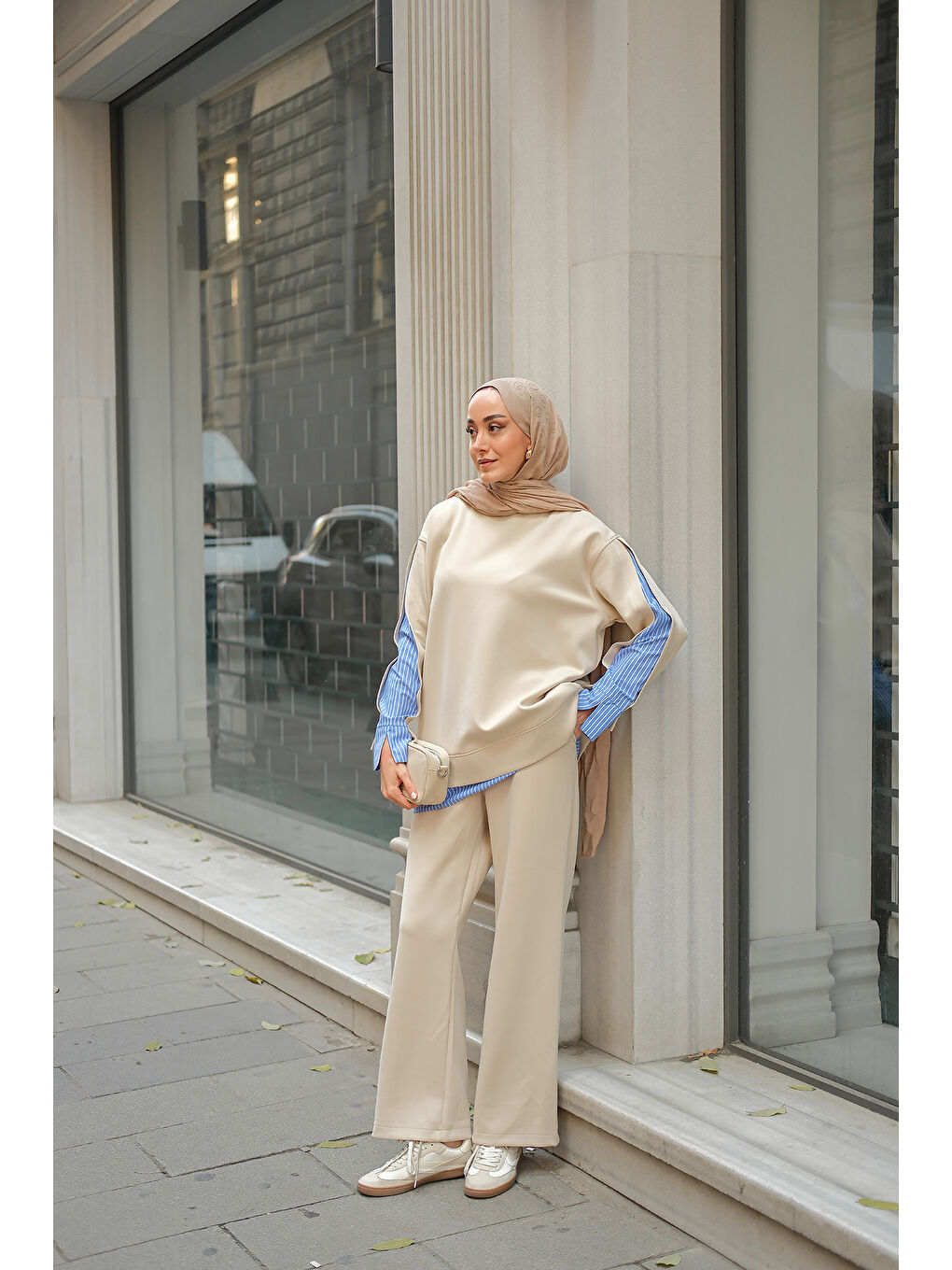 Ekru Kadın Gömlek Detay İkili Takım Krem-1