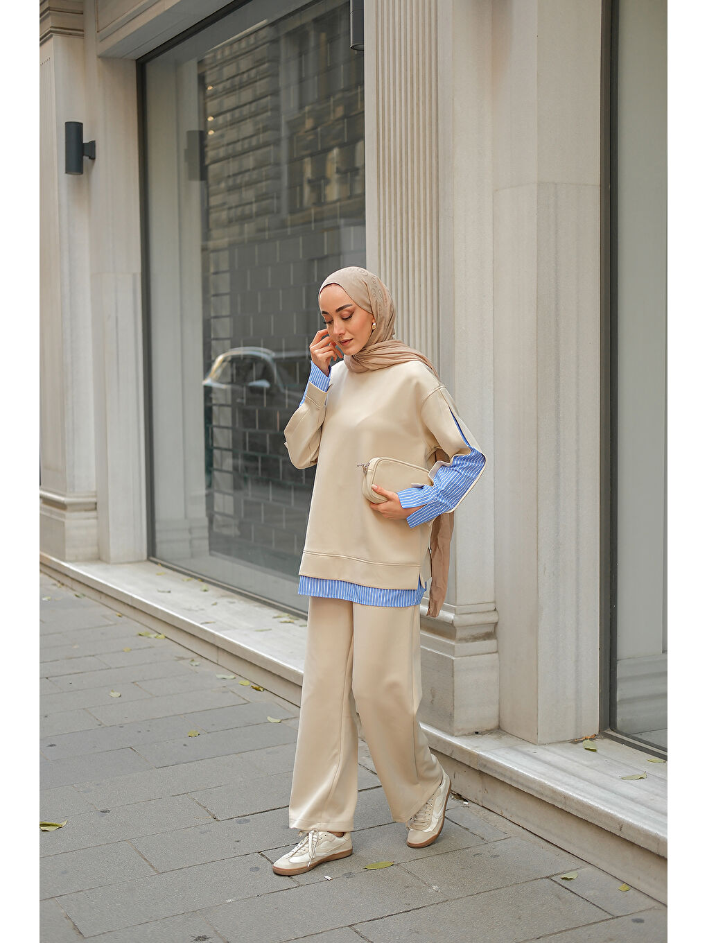 Ekru Kadın Gömlek Detay İkili Takım Krem-2