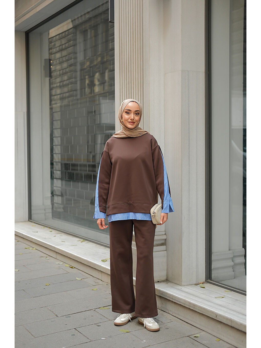 Kadın Gömlek Detay İkili Takım Kahverengi-3