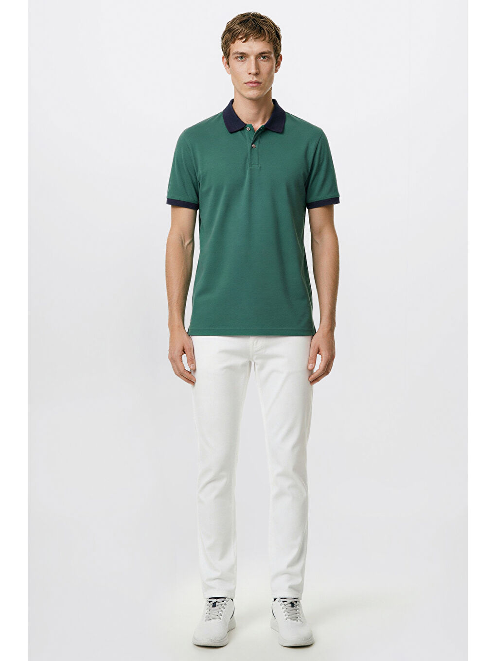 Erkek Yeşil-Lacivert %100 Pamuk Slim Fit Dar Kesim Polo Yaka Tişört-1