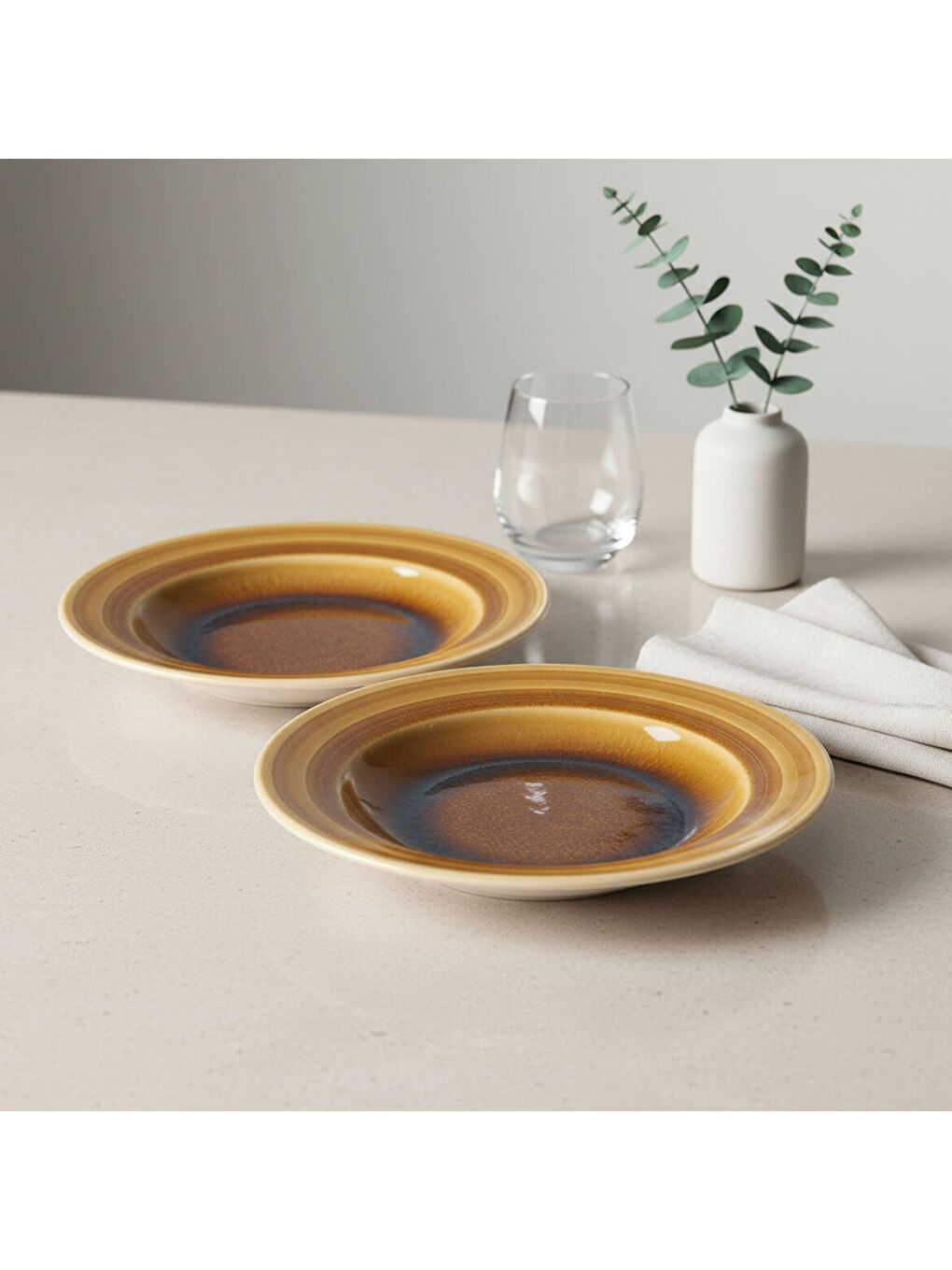 Ekru Valeron 6 Adet 22 Cm Çukur Yemek Tabağı  Reaktif Saura 137-2