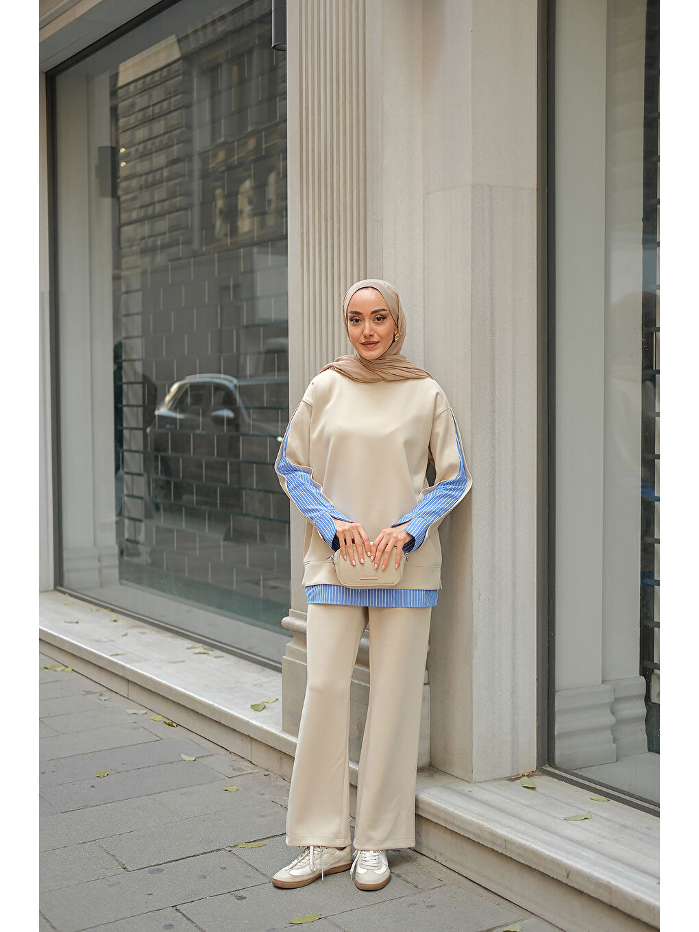 Ekru Kadın Gömlek Detay İkili Takım Krem-3