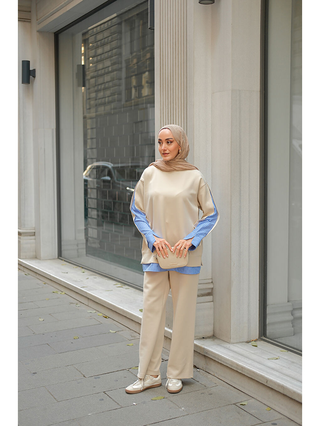 Ekru Kadın Gömlek Detay İkili Takım Krem-4