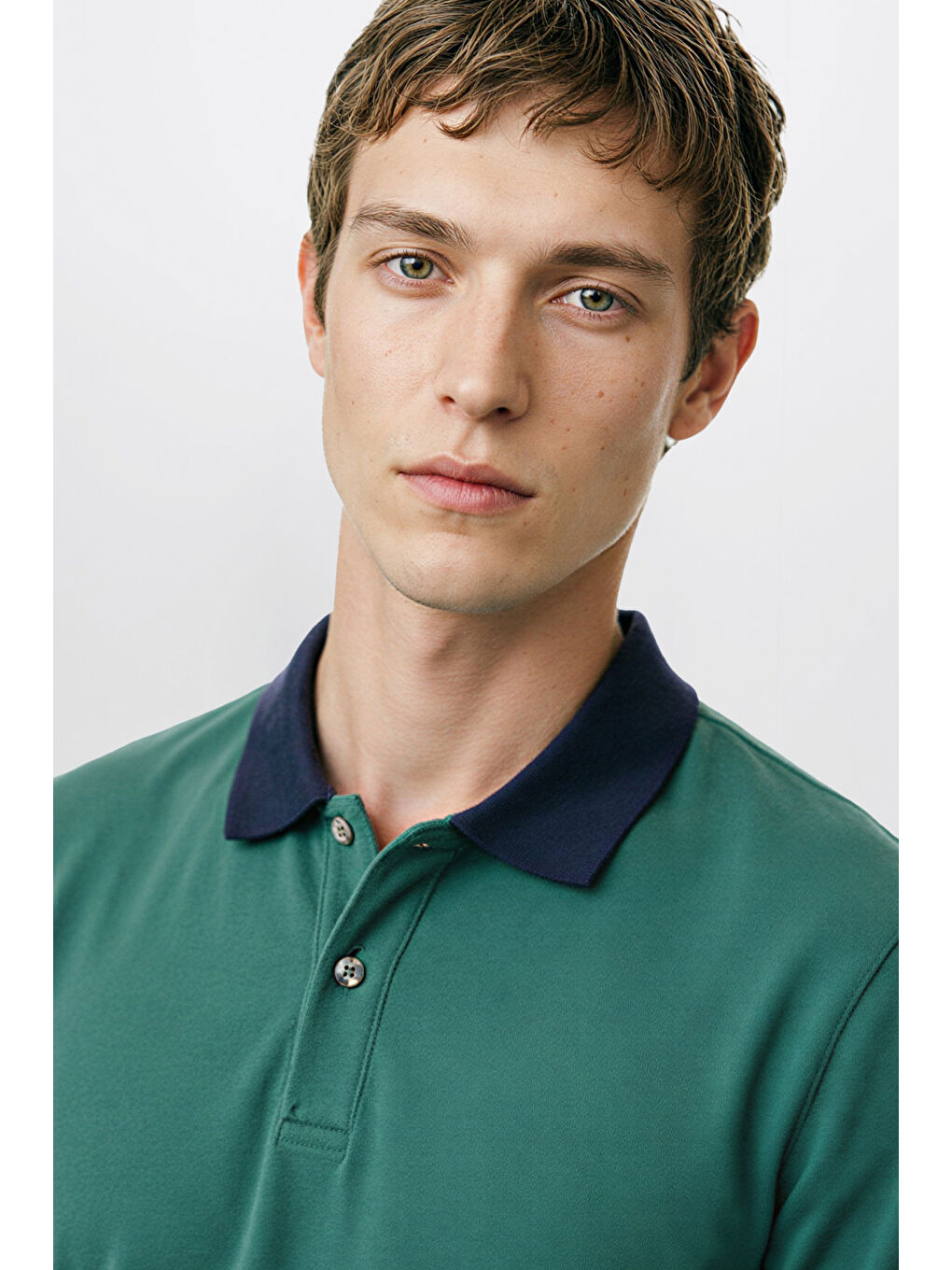 Erkek Yeşil-Lacivert %100 Pamuk Slim Fit Dar Kesim Polo Yaka Tişört-2