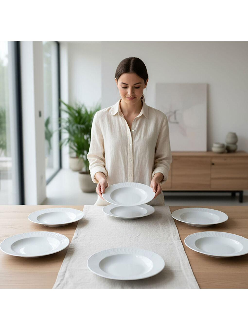 Ekru Sembol 6 Parça 19 cm Çukur Yemek Tabağı-1