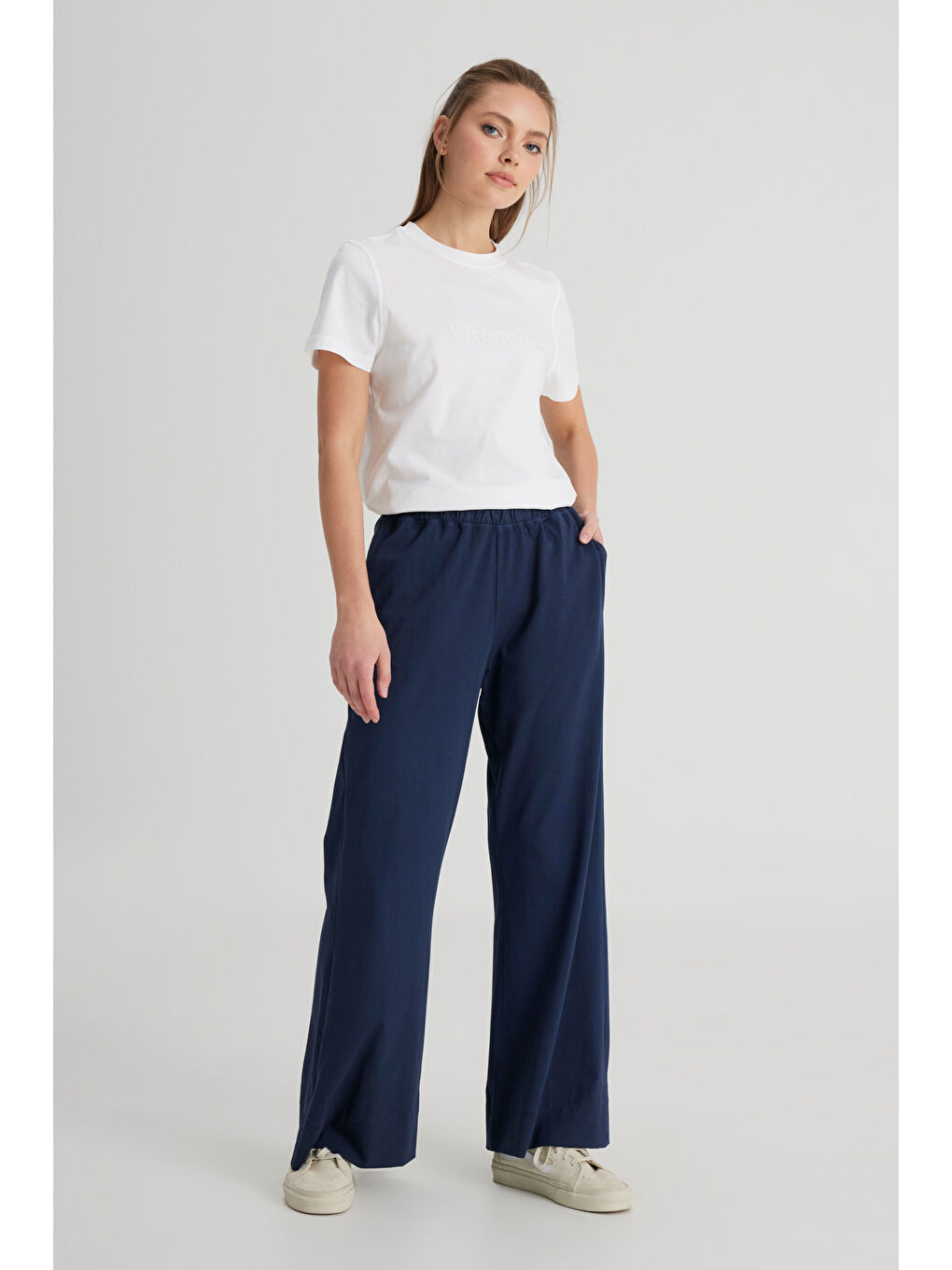 Loose Fit Rahat Kesim Yüksek Bel Geniş Paça %100 Pamuk Lacivert Sweatpant Eşofman