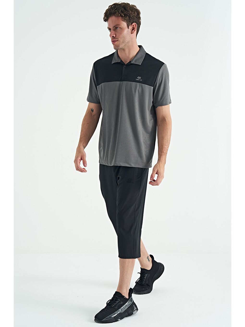 Koyu Gri Garni Detaylı Polo Yaka Standart Kalıp Aktif Spor Erkek Tişört - 88251-2