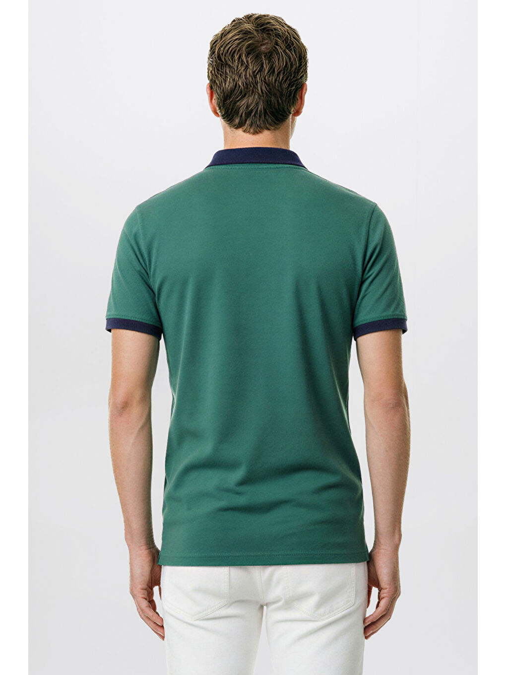 Erkek Yeşil-Lacivert %100 Pamuk Slim Fit Dar Kesim Polo Yaka Tişört-3