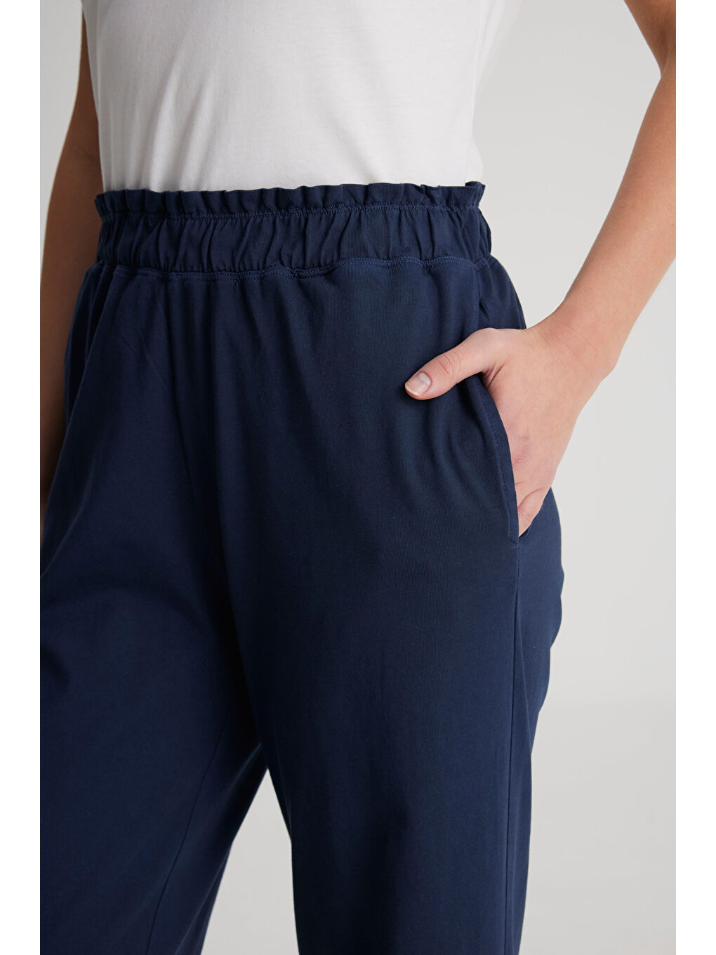 Loose Fit Rahat Kesim Yüksek Bel Geniş Paça %100 Pamuk Lacivert Sweatpant Eşofman-2