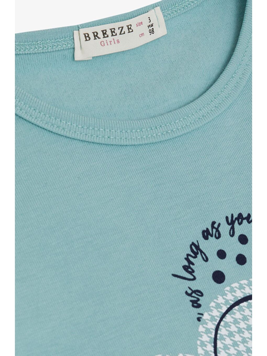Turkuaz Kız Çocuk Uzun Kollu Tişört Yazı Kalp Baskılı Su Yeşili (3-8 Yaş)-2