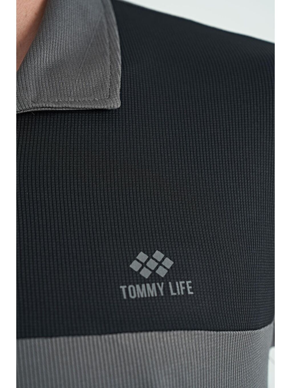 Koyu Gri Garni Detaylı Polo Yaka Standart Kalıp Aktif Spor Erkek Tişört - 88251-4