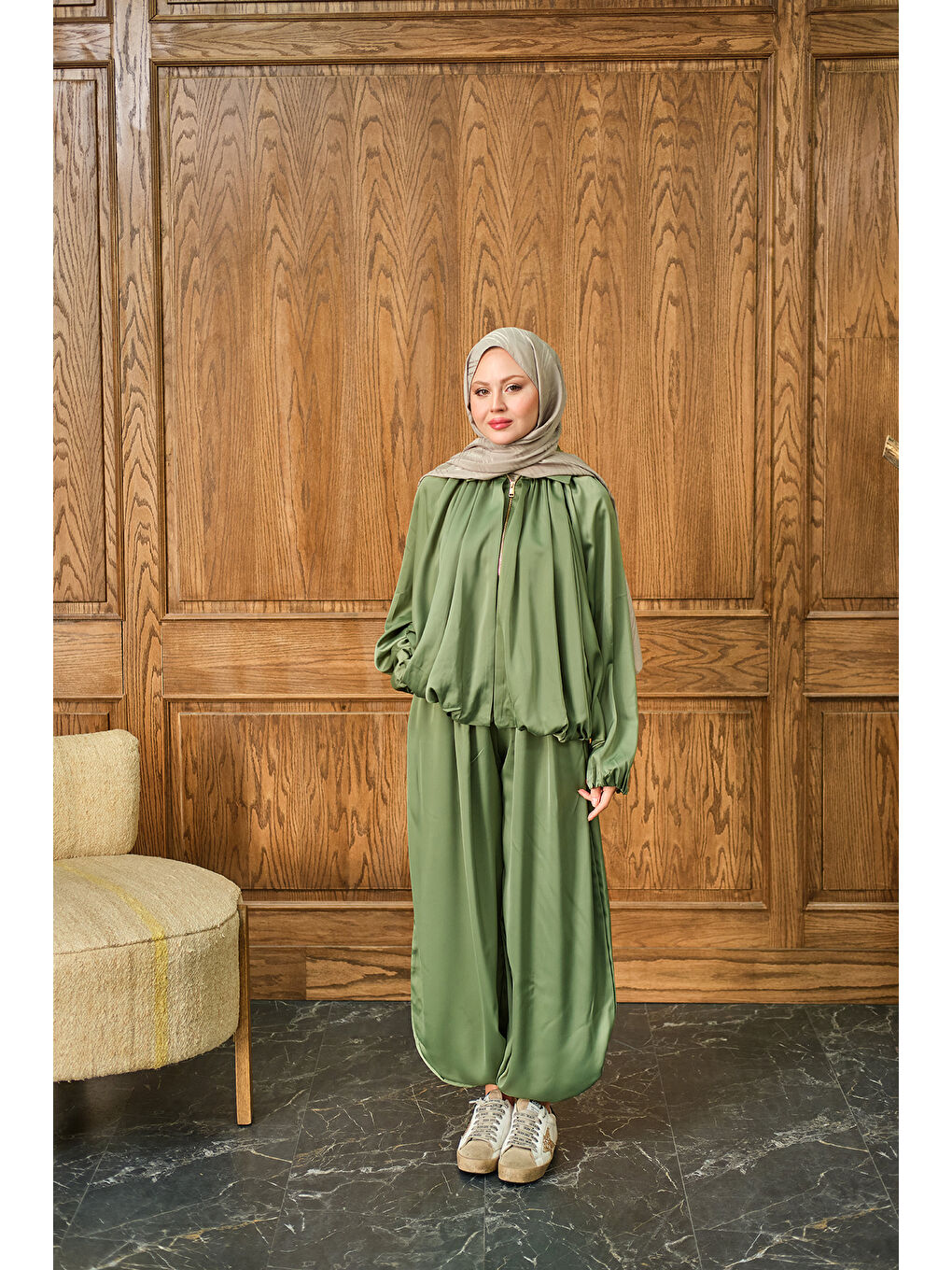 Kadın Gizli Fermuar Detay Takım Açık Yeşil-1