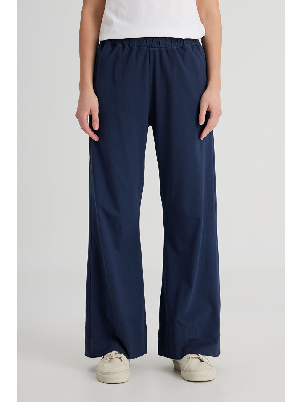 Loose Fit Rahat Kesim Yüksek Bel Geniş Paça %100 Pamuk Lacivert Sweatpant Eşofman-3