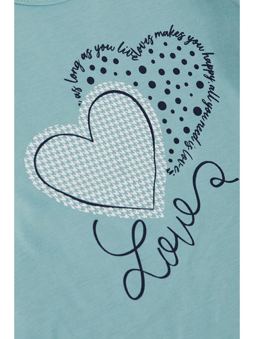 Turkuaz Kız Çocuk Uzun Kollu Tişört Yazı Kalp Baskılı Su Yeşili (3-8 Yaş)-3