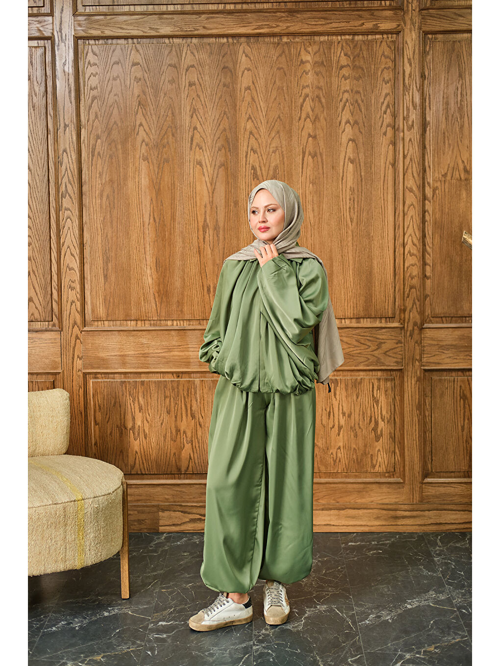 Kadın Gizli Fermuar Detay Takım Açık Yeşil-2