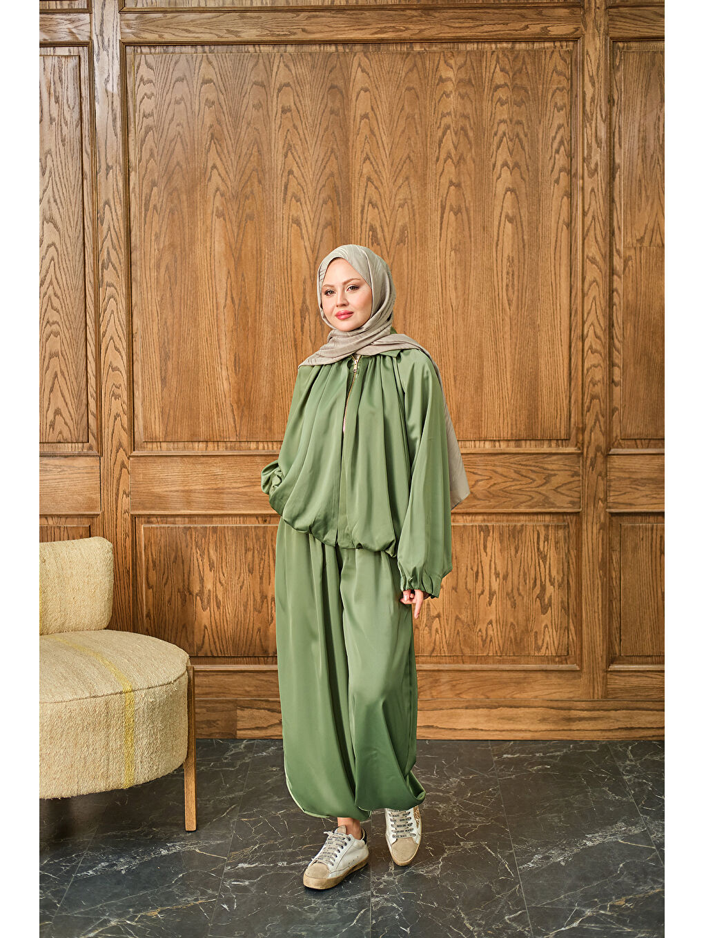 Kadın Gizli Fermuar Detay Takım Açık Yeşil-3