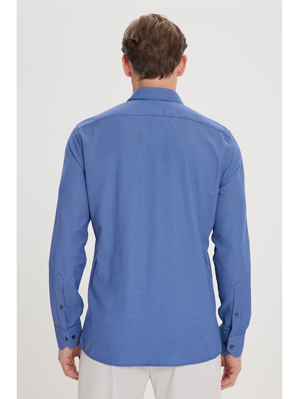 Erkek Mavi Slim Fit Dar Kesim %100 Pamuk Düğmeli Yaka Oxford Gömlek-5