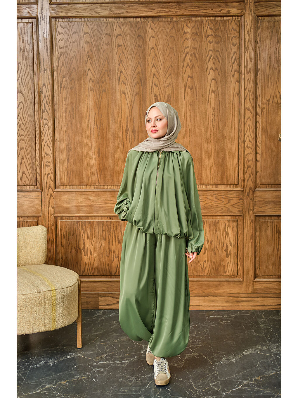 Kadın Gizli Fermuar Detay Takım Açık Yeşil-4