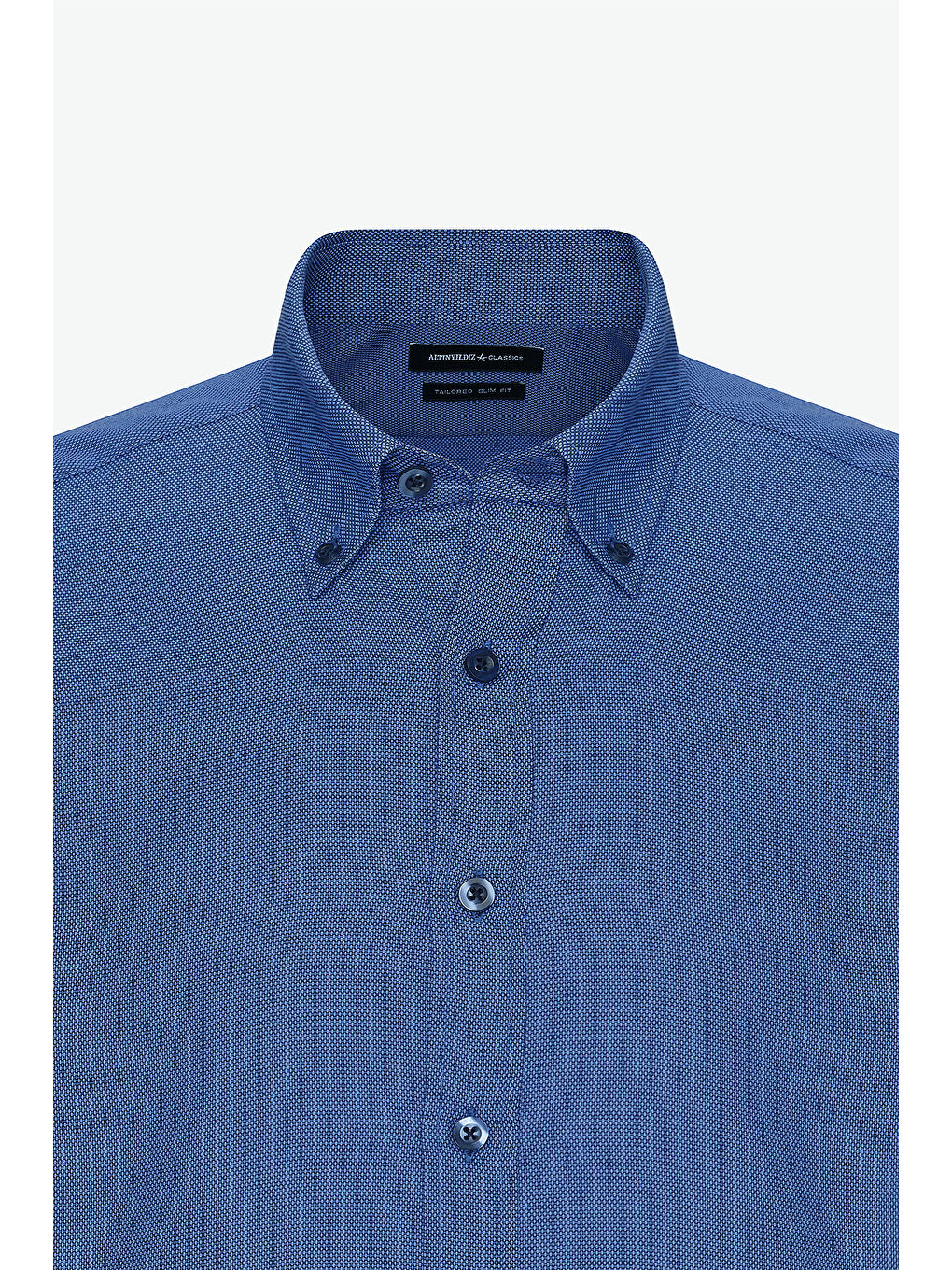 Erkek Mavi Slim Fit Dar Kesim %100 Pamuk Düğmeli Yaka Oxford Gömlek-7