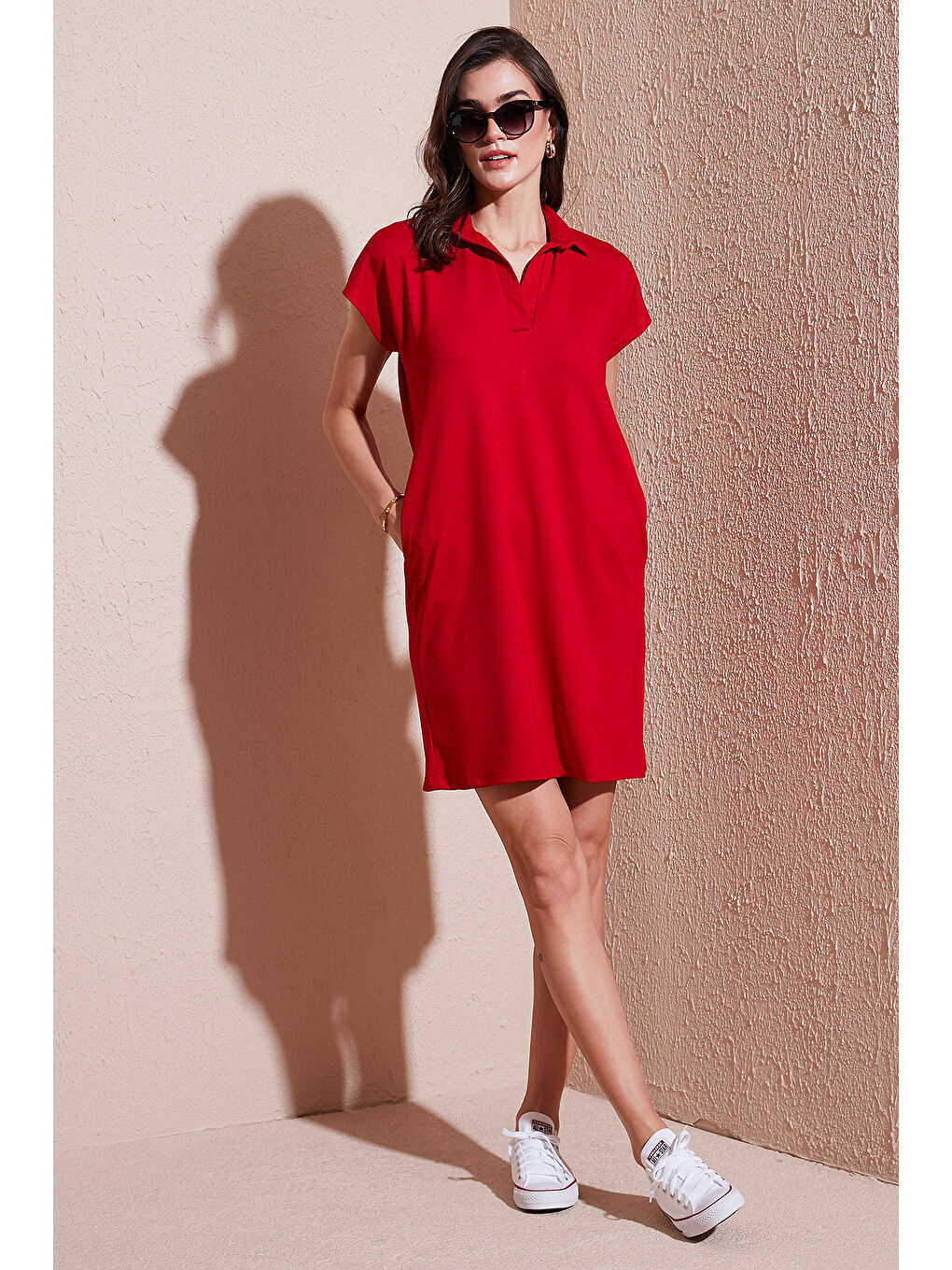 Lela Kirmizi Regular Fit Polo Yaka Mini Elbise 5866153
